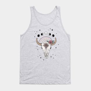 Boho Tribal Cow Skull with Flowers - dusty mint green Tank Top